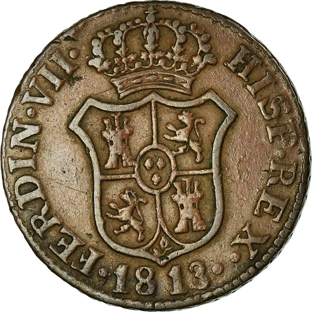 Coin, Spain, CATALONIA, Ferdinand VII, 2 Quartos, 1813, Barcelona, EF(40-45)