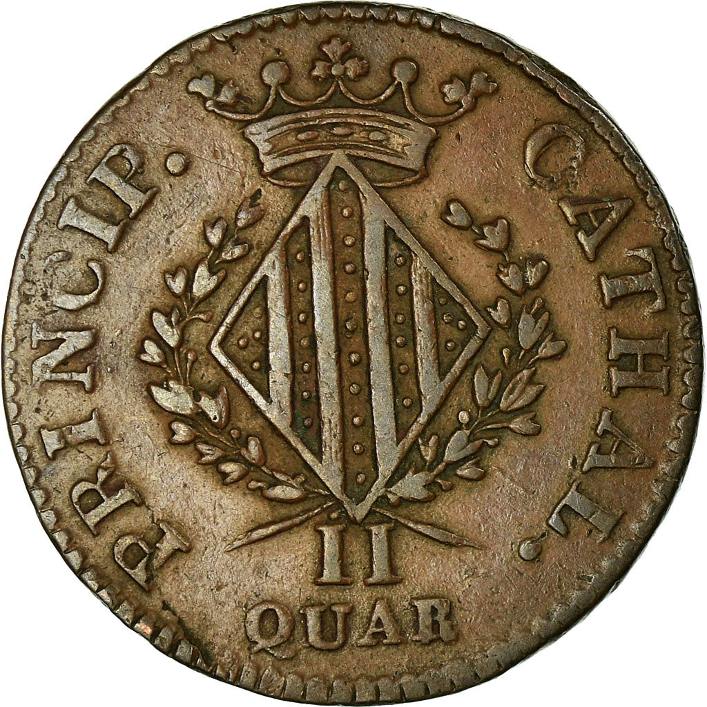 Coin, Spain, CATALONIA, Ferdinand VII, 2 Quartos, 1813, Barcelona, EF(40-45)