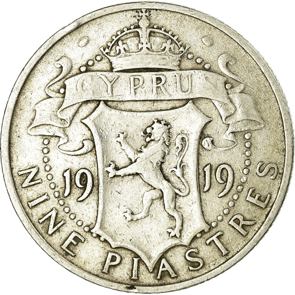 Coin, Cyprus, 9 Piastres, 1919, VF(20-25), Silver, KM:13