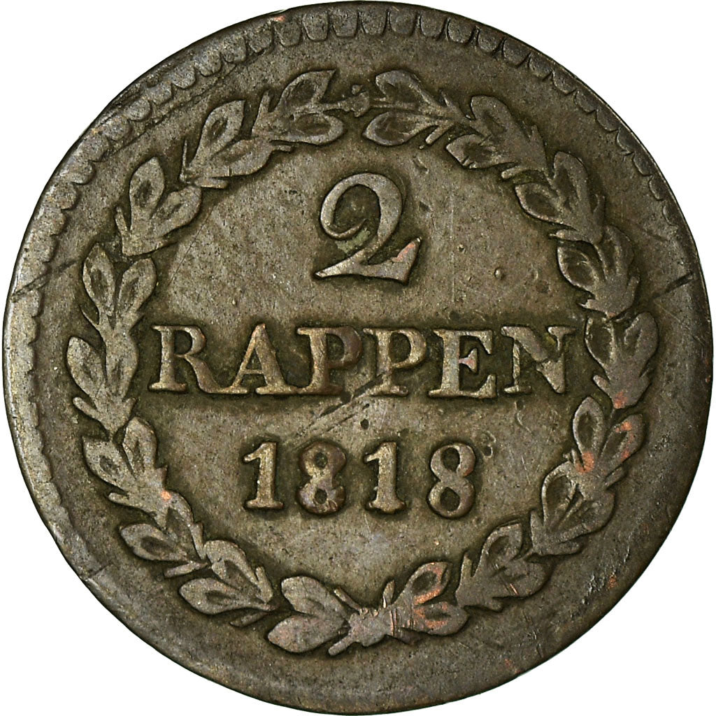Coin, SWISS CANTONS, BASEL, 2 Rappen, 1818, Basel, VF(30-35), Billon, KM:202