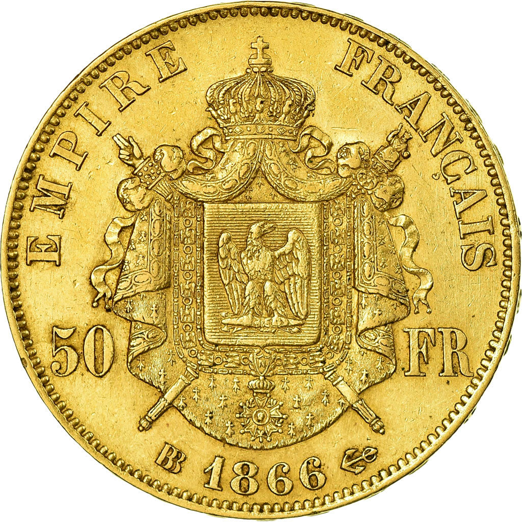 Moeda, França, Napoleon III, Napoléon III, 50 Francs, 1866, Strasbourg