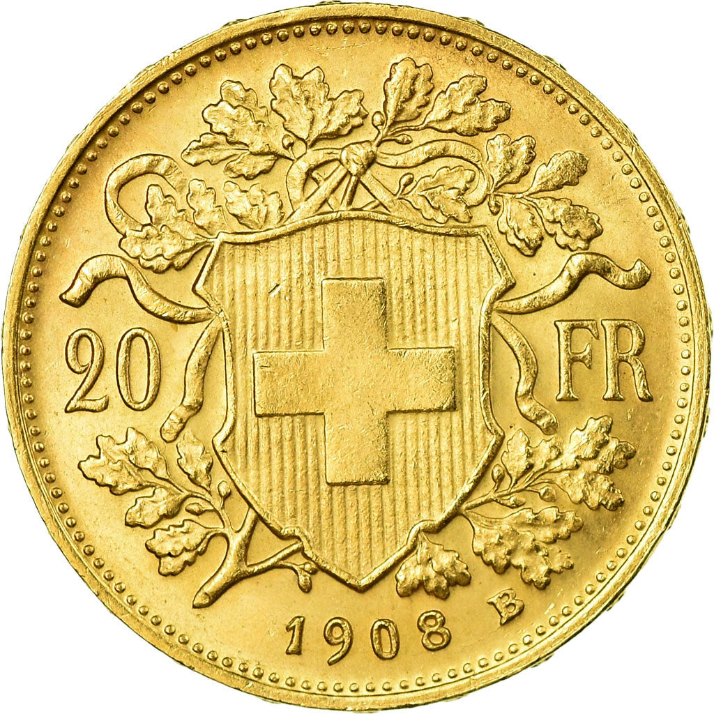 Moneda, Suiza, 20 Francs, 1908, Bern, SC, Oro, KM:35.1