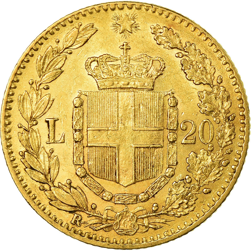 Moeda, Itália, Umberto I, 20 Lire, 1879, Rome, AU(55-58), Dourado, KM:21
