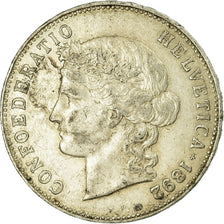 Coin, Switzerland, 5 Francs, 1892, Bern, VF(30-35), Silver, KM:34