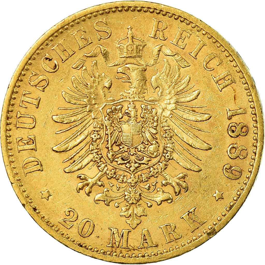 Moneda, Estados alemanes, PRUSSIA, Wilhelm II, 20 Mark, 1889, Berlin, MBC+, Oro