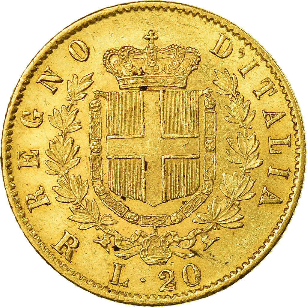 Moeda, Itália, Vittorio Emanuele II, 20 Lire, 1878, Rome, AU(50-53), Dourado