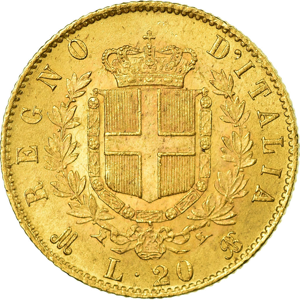 Moeda, Itália, Vittorio Emanuele II, 20 Lire, 1873, Milan, AU(55-58), Dourado