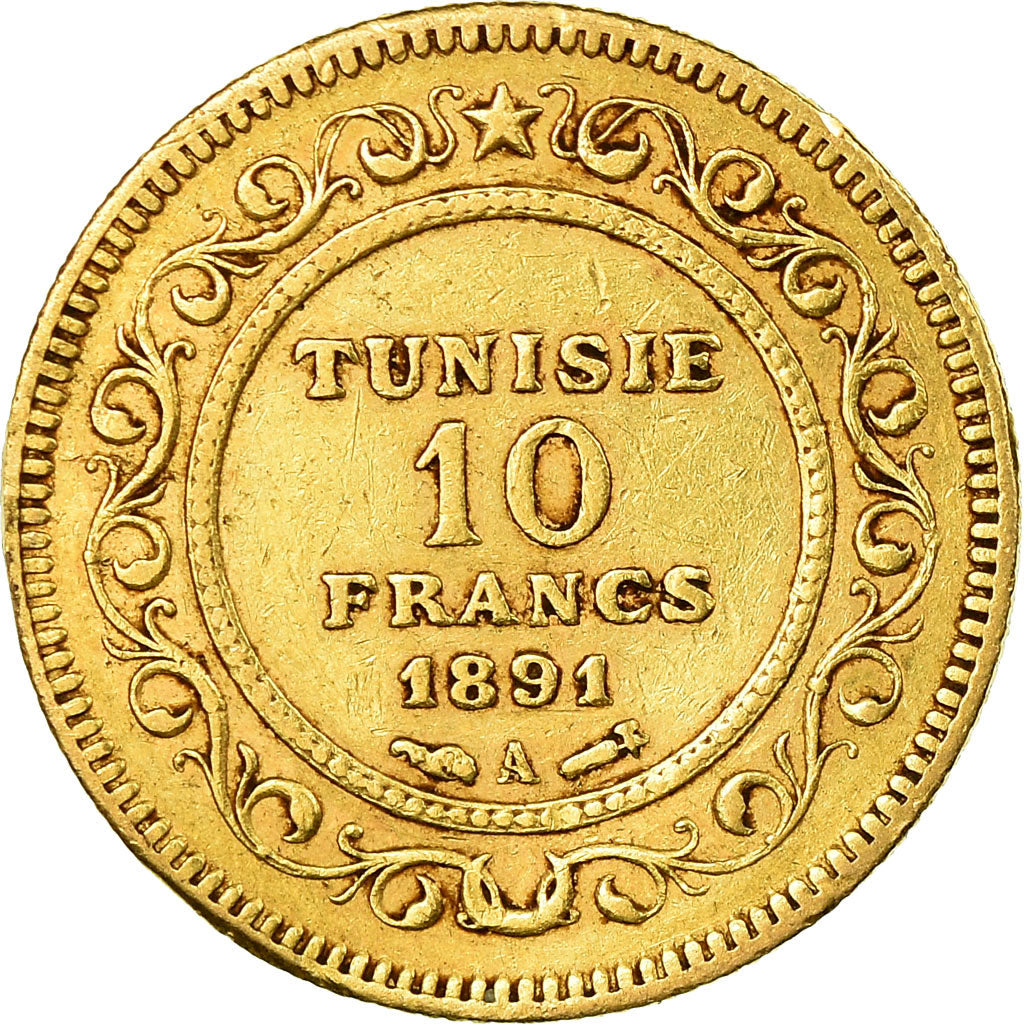 Monnaie, Tunisie, Ali Bey, 10 Francs, 1891, Paris, TTB, Or, KM:226