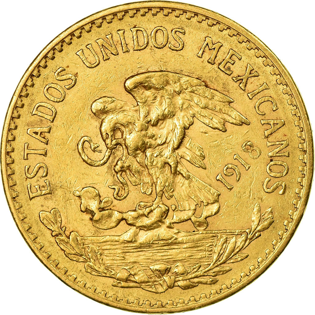 Moneda, México, 20 Pesos, 1918, Mexico City, MBC, Oro, KM:478