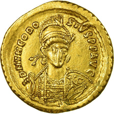 Moeda, Theodosius II, Solidus, Constantinople, Rara, AU(50-53), Dourado, RIC:282