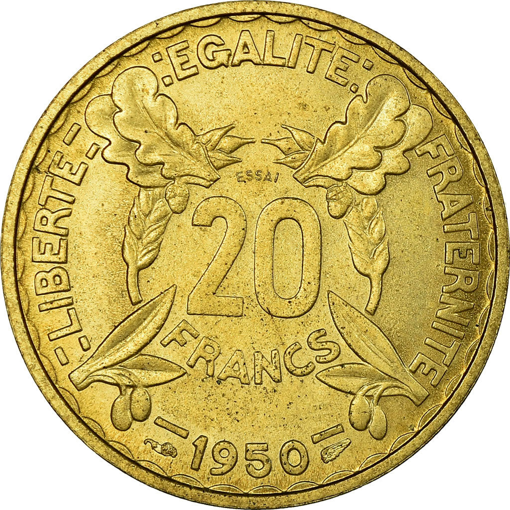Munten, Frankrijk, 20 Francs, 1950, Paris, ESSAI, PR+, Cupro-Aluminium