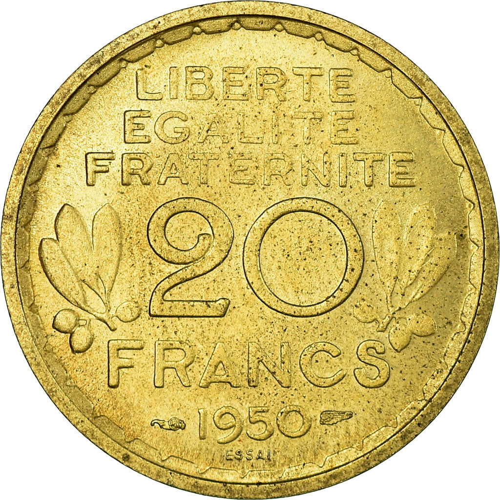 Coin, France, 20 Francs, 1950, Paris, ESSAI, MS(63), Aluminium-Bronze, KM:Pn112