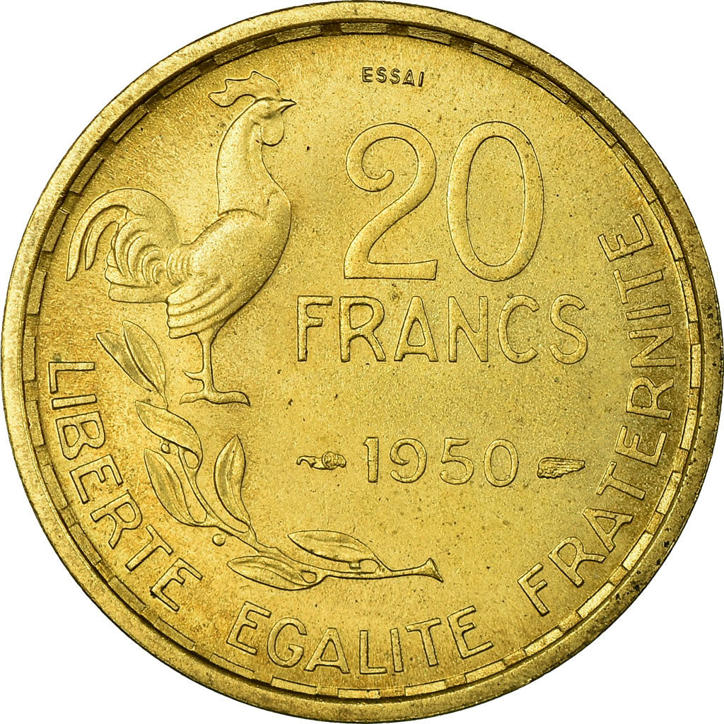 Coin, France, Guiraud, 20 Francs, 1950, Paris, ESSAI, MS(63), Aluminum-Bronze