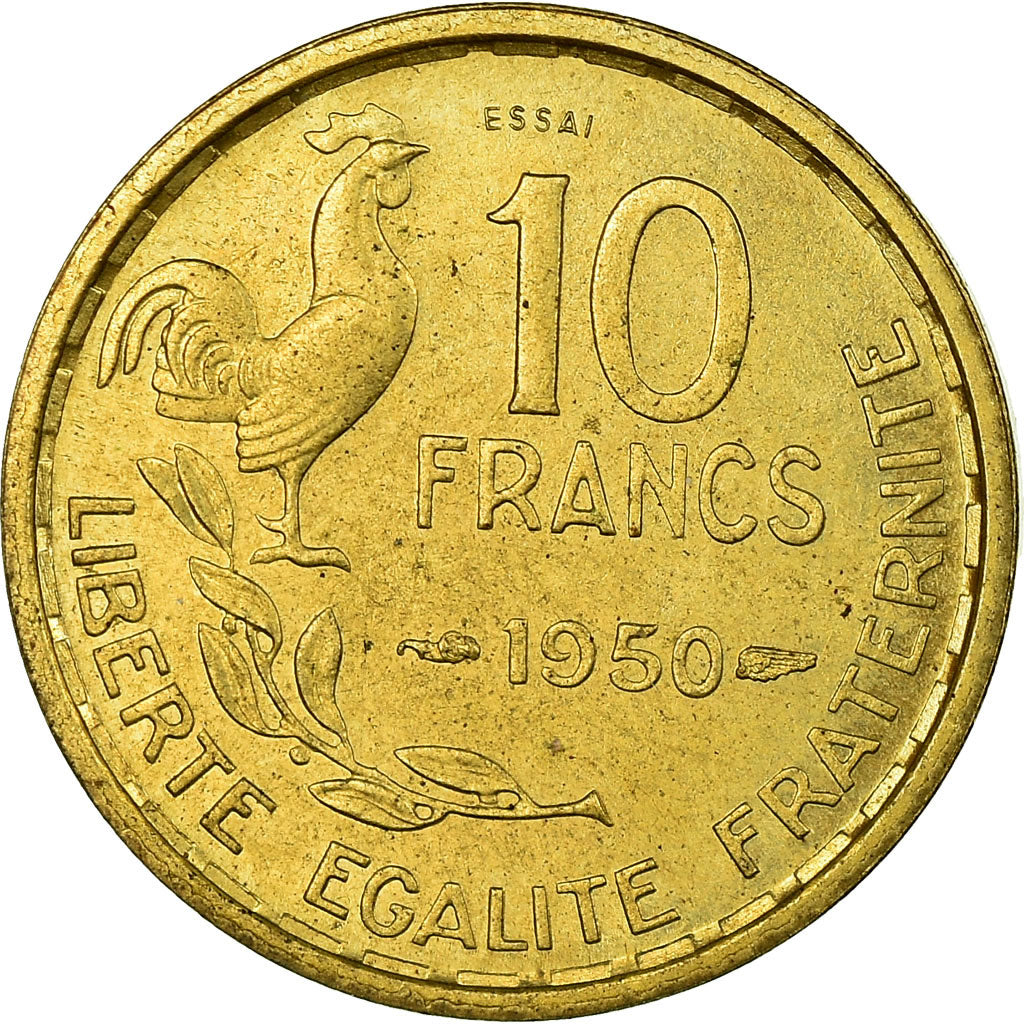Moeda, França, 10 Francs, 1950, Paris, ENSAIO, MS(60-62), Alumínio-Bronze