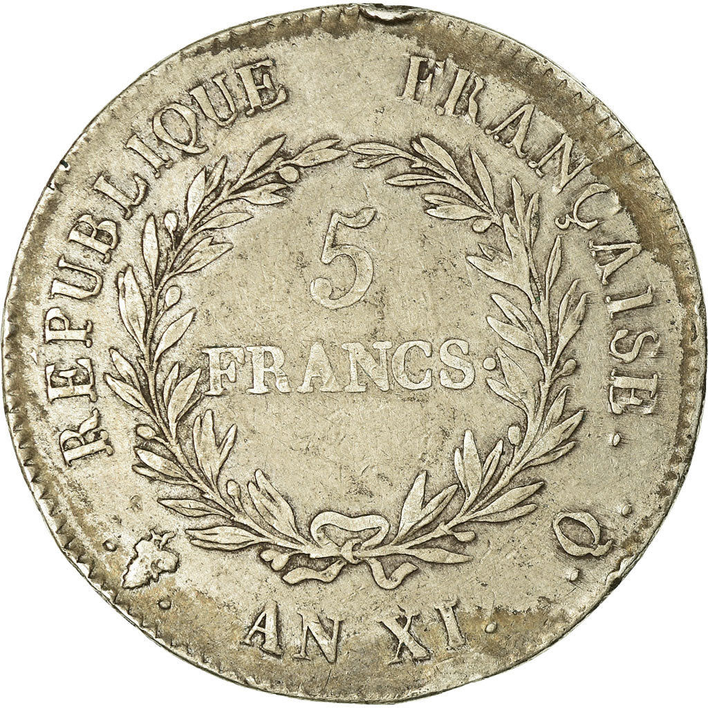 Coin, France, 5 Francs, An XI, Perpignan, VF(30-35), Silver, KM:650.6