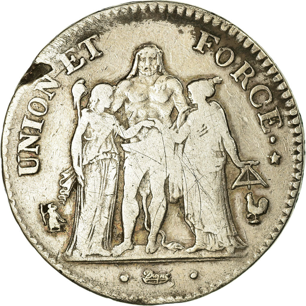 Coin, France, Union et Force, 5 Francs, AN 7, Paris, VF(20-25), Silver