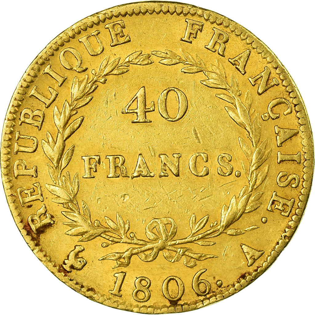 Coin, France, Napoléon I, 40 Francs, 1806, Paris, VF(20-25), Gold, KM:675.1