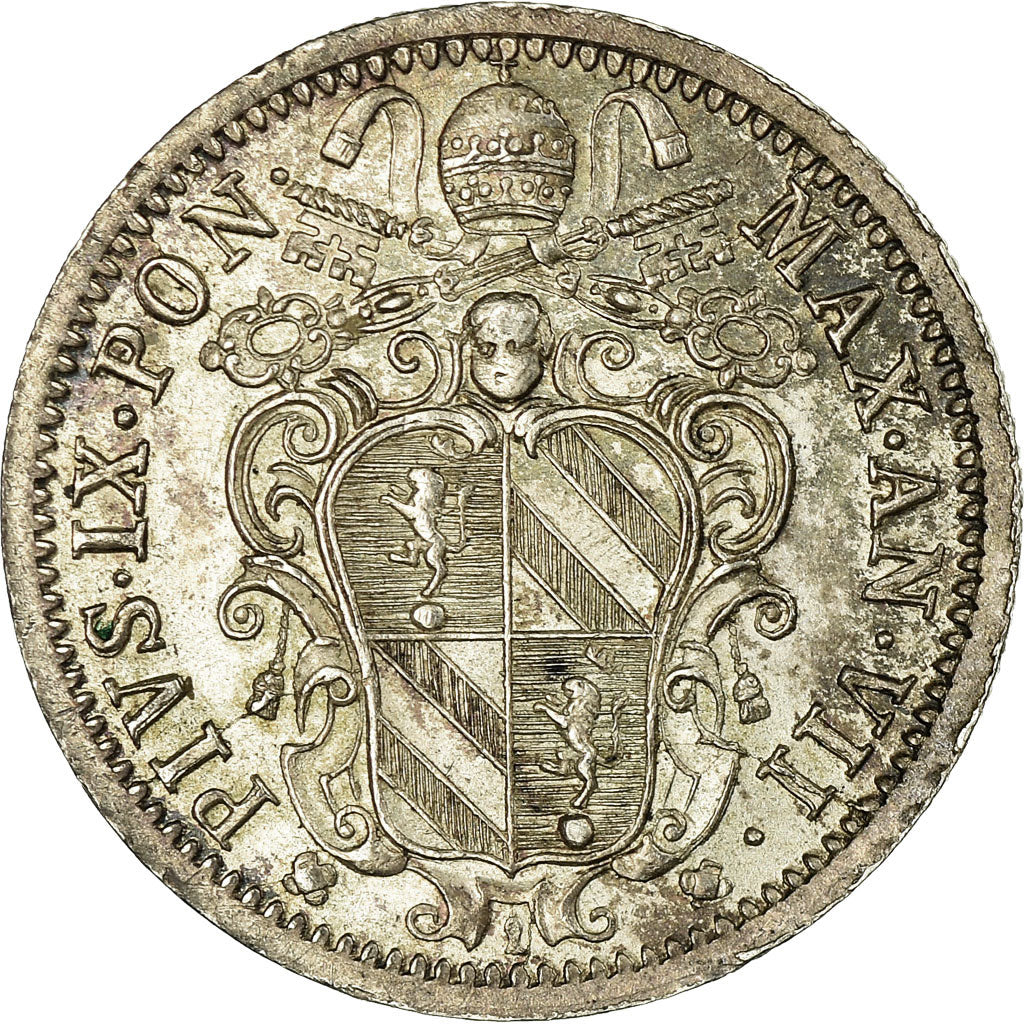Munten, Italiaanse staten, PAPAL STATES, Pius IX, 10 Baiocchi, 1853, Roma, PR