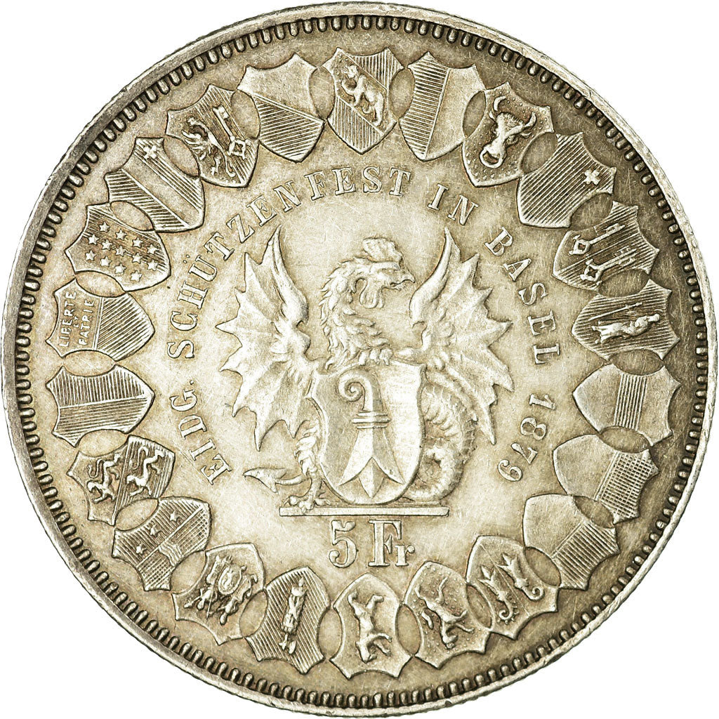 Münze, Schweiz, 5 Francs, 1879, Basel, S+, Silber, KM:S14