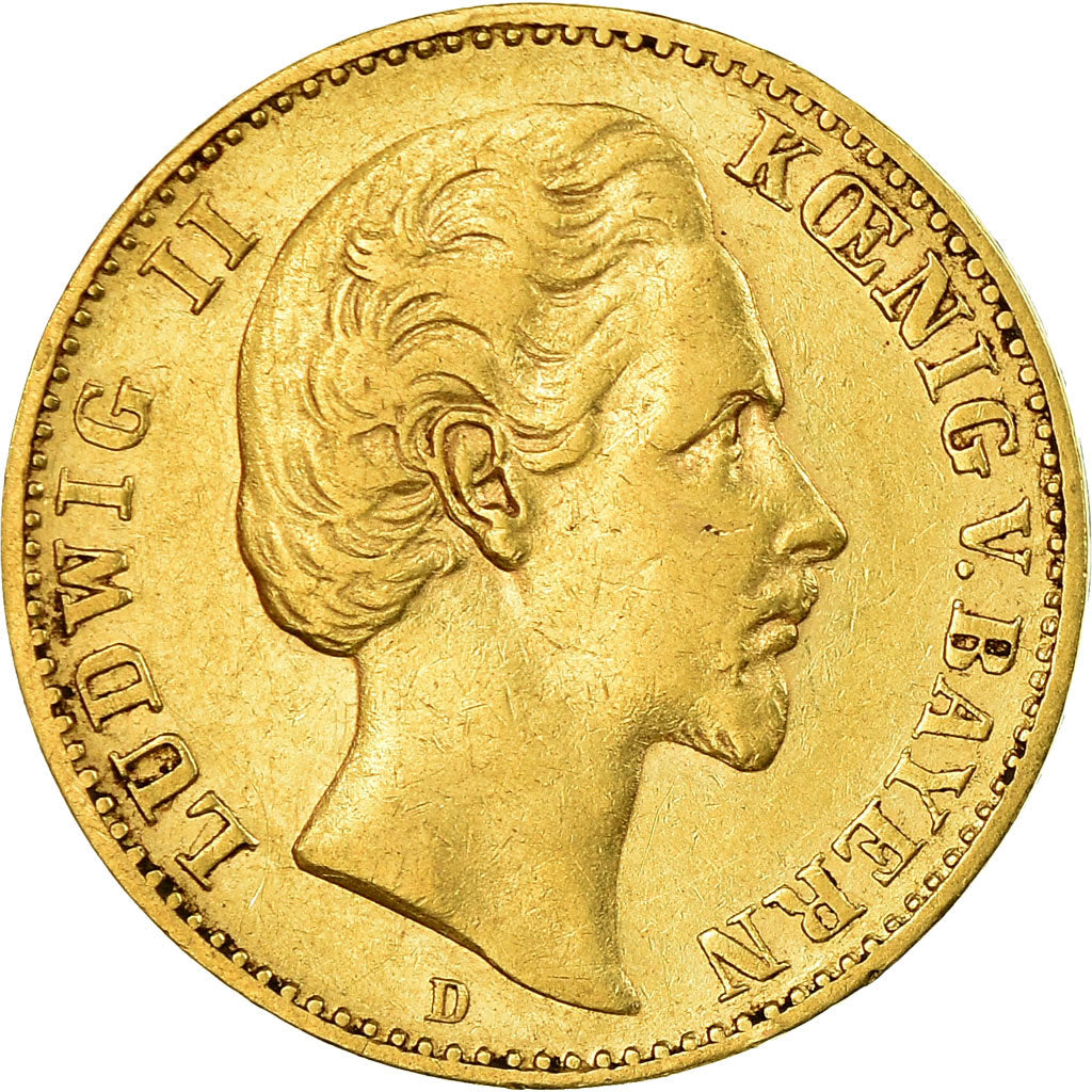 Moneta, Stati tedeschi, BAVARIA, Ludwig II, 10 Mark, 1881, Munich, BB, Oro