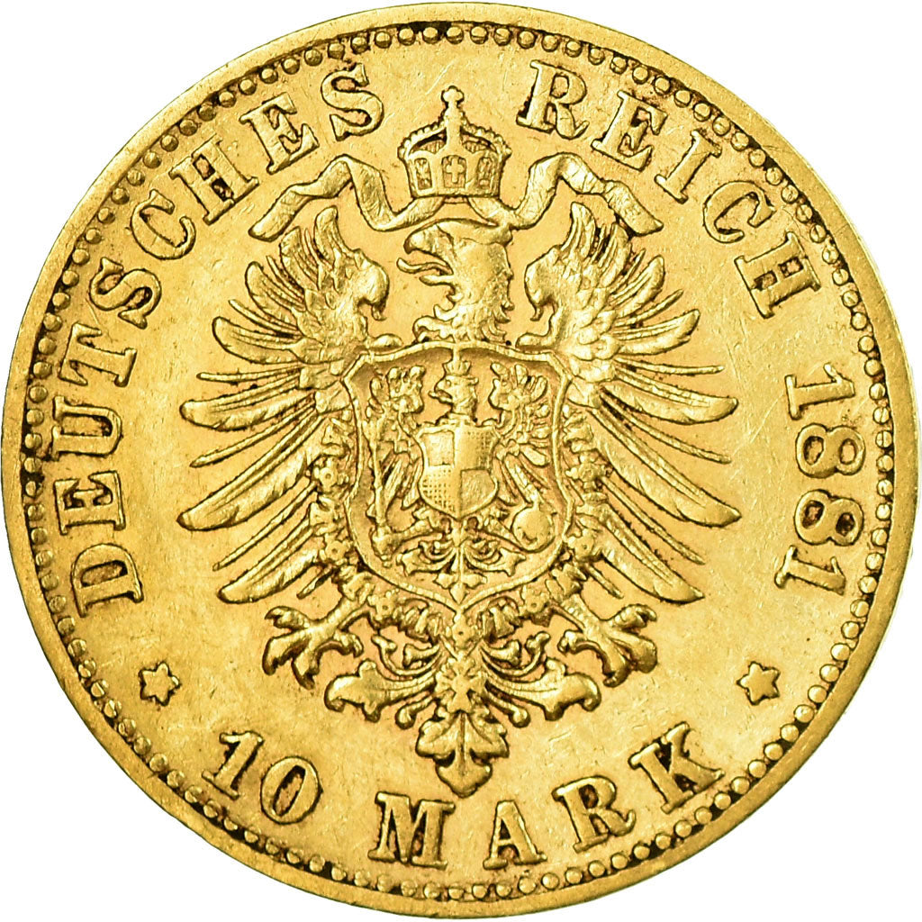Moneta, Stati tedeschi, BAVARIA, Ludwig II, 10 Mark, 1881, Munich, BB, Oro