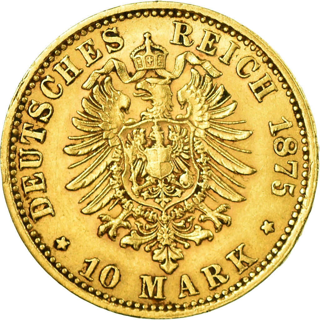 Coin, German States, BAVARIA, Ludwig II, 10 Mark, 1875, Munich, EF(40-45), Gold
