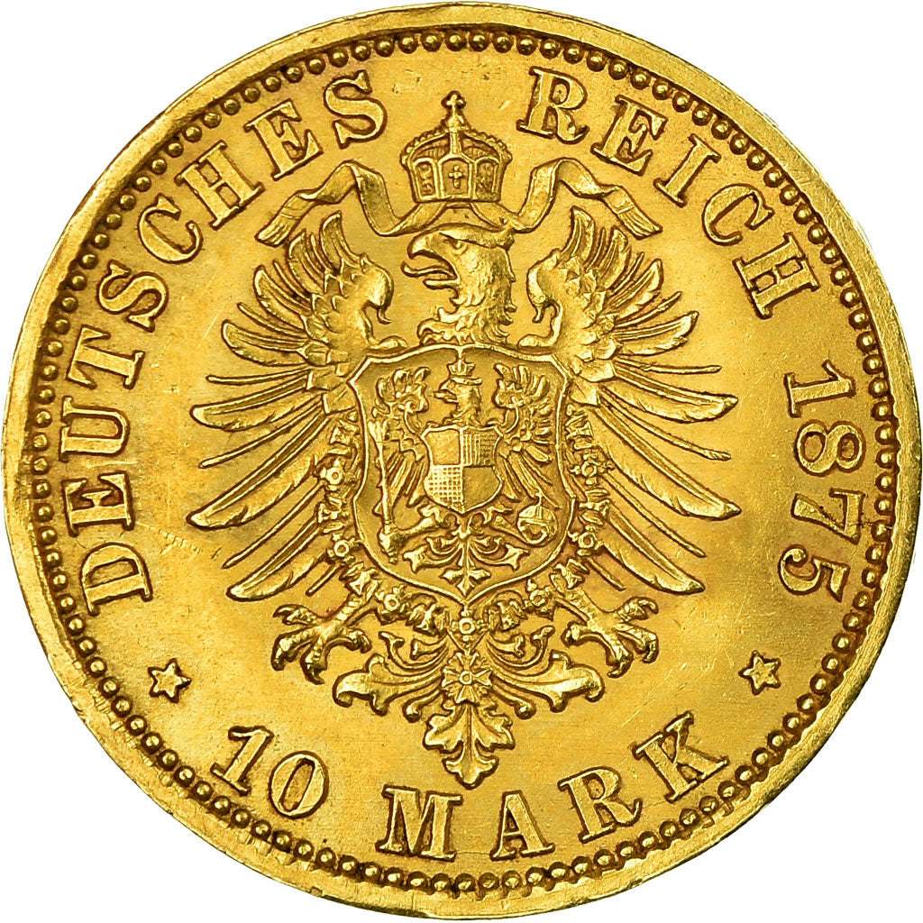 Coin, German States, PRUSSIA, Wilhelm I, 10 Mark, 1875, Berlin, AU(50-53), Gold