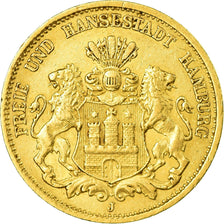 Moneda, Estados alemanes, HAMBURG, 20 Mark, 1877, Hamburg, MBC+, Oro, KM:602