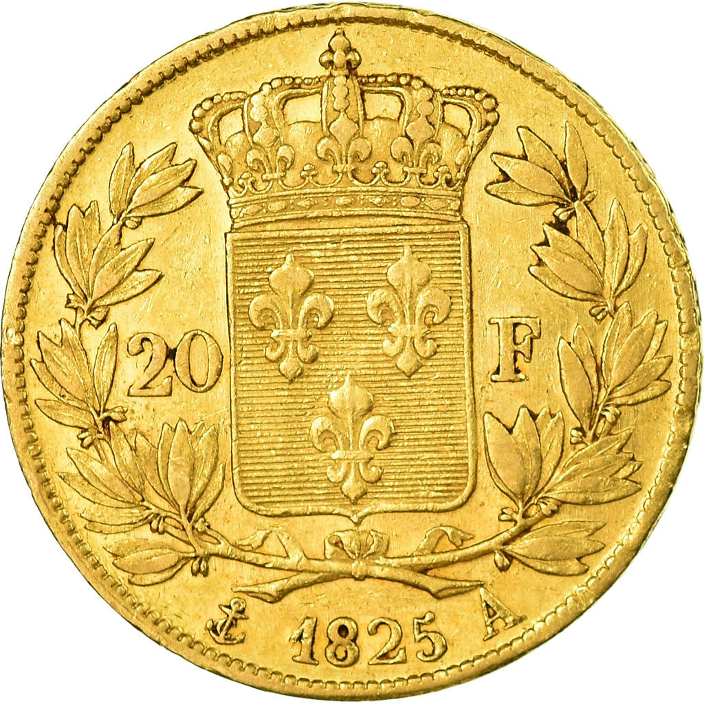 Moneta, Francia, Charles X, 20 Francs, 1825, Paris, BB, Oro, KM:726.1