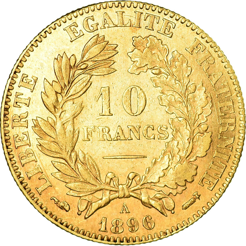 Moneta, Francja, Cérès, 10 Francs, 1896, Paris, AU(50-53), Złoto, KM:830