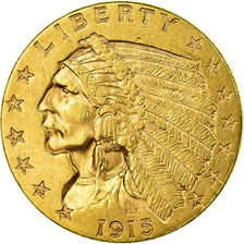 Moneta, USA, Indian Head, $2.50, Quarter Eagle, 1915, U.S. Mint, Philadelphia
