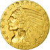Moneta, USA, Indian Head, $5, Half Eagle, 1908, U.S. Mint, Philadelphia