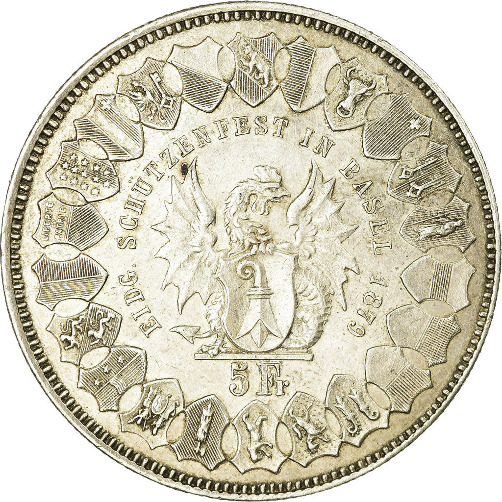 Coin, Switzerland, 5 Francs, 1879, Basel, EF(40-45), Silver, KM:S14