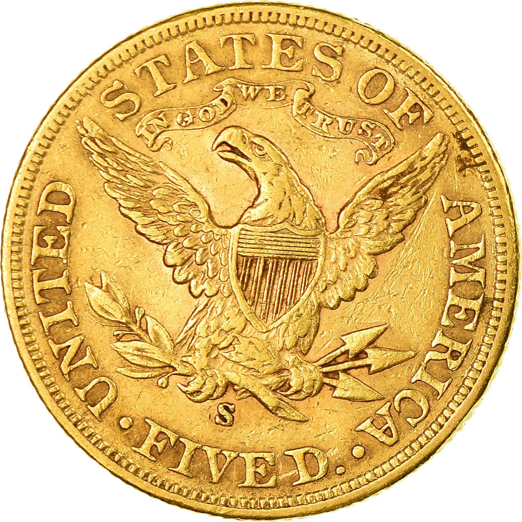 Moneta, USA, Coronet Head, $5, Half Eagle, 1905, U.S. Mint, San Francisco