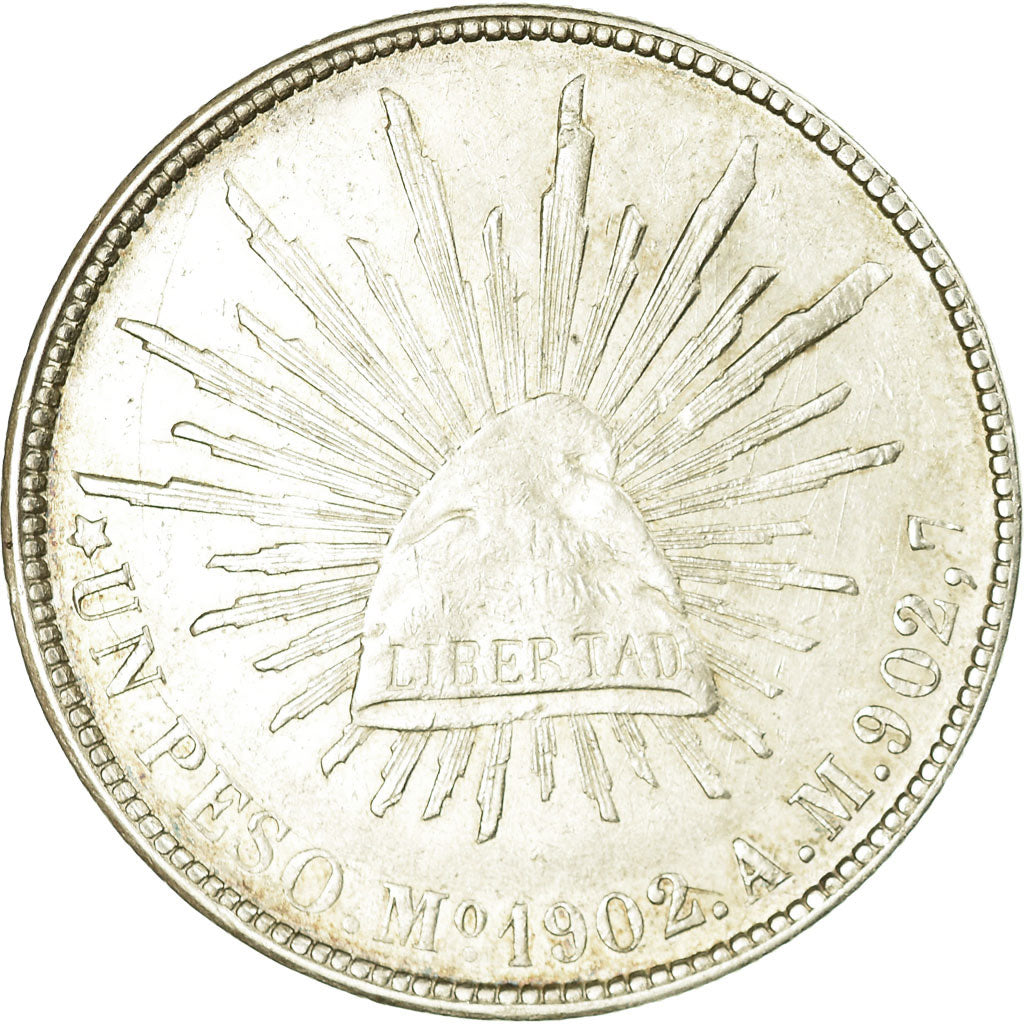 Coin, Mexico, Peso, 1902, Mexico City, MS(60-62), Silver, KM:409.2