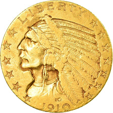 Moneta, USA, Indian Head, $5, Half Eagle, 1910, U.S. Mint, Philadelphia