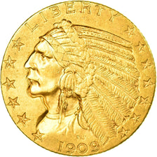 Moneta, USA, Indian Head, $5, Half Eagle, 1909, Philadelphia, AU(55-58), Złoto
