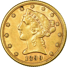 Moneda, Estados Unidos, Coronet Head, $5, Half Eagle, 1899, U.S. Mint, San
