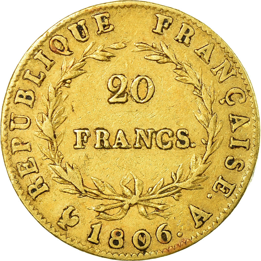 Moneta, Francia, Napoléon I, 20 Francs, 1806, Paris, MB+, Oro, KM:674.1