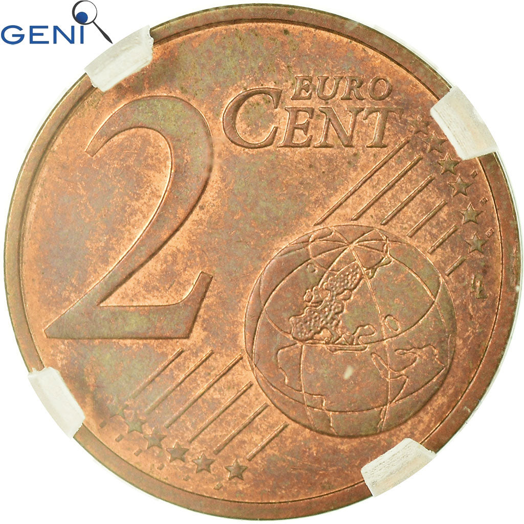 France, 2 Euro Cent, Double face commune, Fautée, GENI, MS63, MS(63), Copper