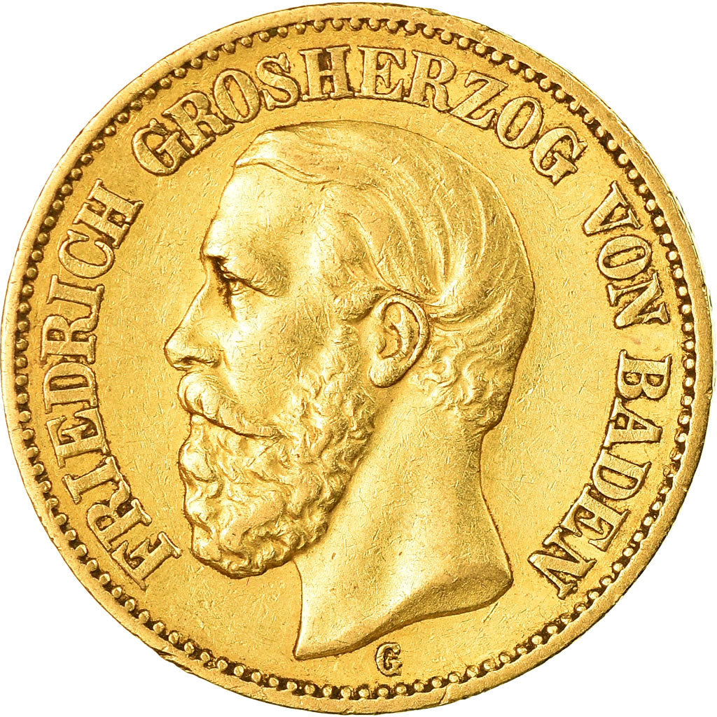 Coin, German States, BADEN, Friedrich I, 20 Mark, 1872, Stuttgart, AU(50-53)