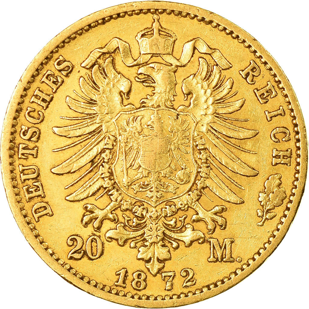 Coin, German States, BADEN, Friedrich I, 20 Mark, 1872, Stuttgart, AU(50-53)