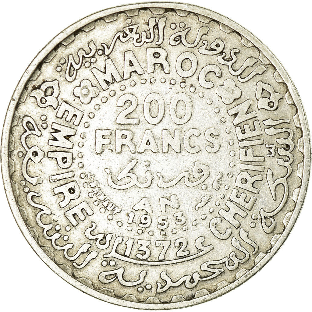 Coin, Morocco, Mohammed V, 200 Francs, 1953, Paris, AU(50-53), Silver, KM:53
