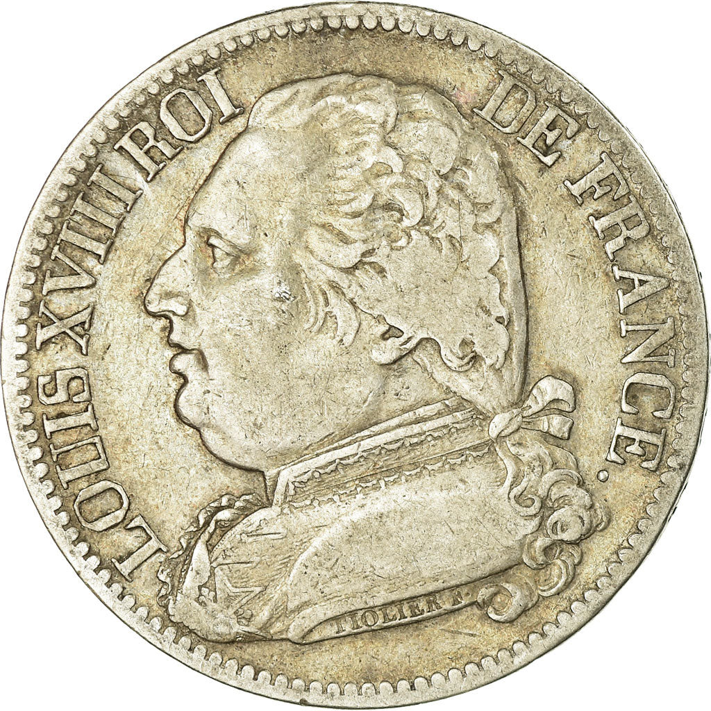Moeda, França, Louis XVIII, 5 Francs, 1814, Paris, VF(30-35), Prata, KM:702.1