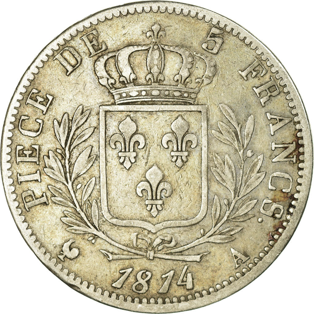 Moeda, França, Louis XVIII, 5 Francs, 1814, Paris, VF(30-35), Prata, KM:702.1