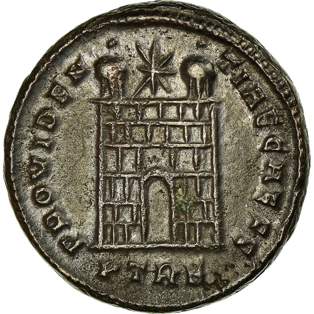 Coin, Constantine II, Nummus, 327-328, Trier, AU(55-58), Copper, RIC:505