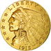 Moeda, Estados Unidos da América, Indian Head, $2.50, Quarter Eagle, 1915, U.S.