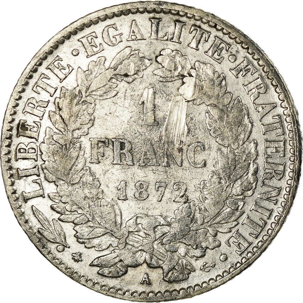 Coin, France, Cérès, Franc, 1872, Paris, VF(20-25), Silver, KM:822.1