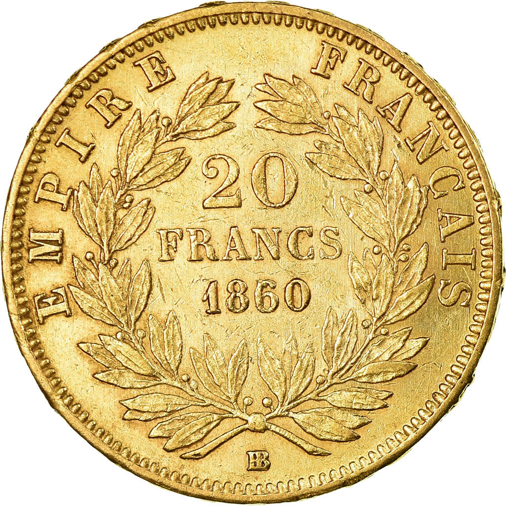 Moneta, Francja, Napoleon III, Napoléon III, 20 Francs, 1860, Strasbourg