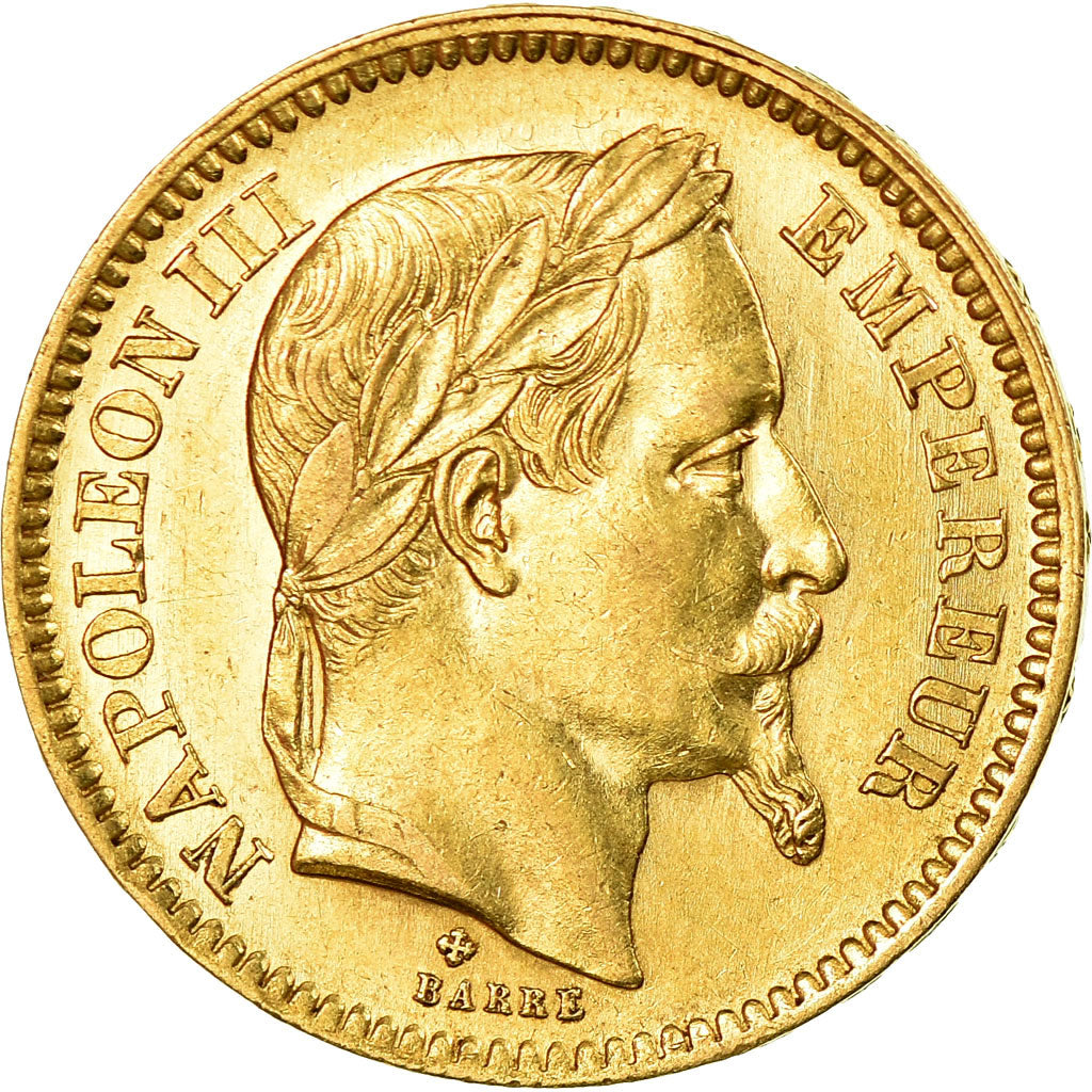 Moeda, França, Napoleon III, 20 Francs, 1865, Strasbourg, AU(55-58), Dourado